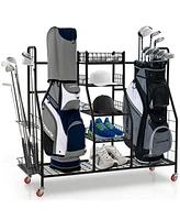 Gymax Extra Large Golf Bag Storage Organizer for Garage Fits 2 Golf Bags & Accessories