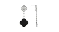 Rivka Friedman Rhodium Onyx + Pave Cz Double Clover Drop Earrings