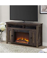 Slickblue Tv Stand in Medium Wood with 1,500 Watt Electric Fireplace for Living Room Heating and Storage