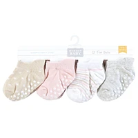 Hudson Baby Baby Girls Hudson Non-Skid No-Show Socks, Soft Pink Dot Stripe