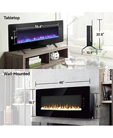 Mondawe 48 Inch Curved Front Wall Mounted Electric Fireplace With Remote Multi Color Flame&Emberbed