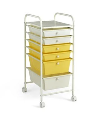 Gouun 6-Drawer Rolling Storage Cart with Clear Plastic Drawers Lockable Wheels
