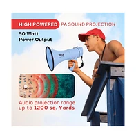 Pyle 50-Watt Portable Megaphone with Siren, MP3 Input, Automatic Siren, Shoulder Strap, Lightweight