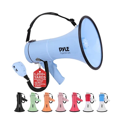 Pyle 50-Watt Portable Megaphone with Siren, MP3 Input, Automatic Siren, Shoulder Strap, Lightweight