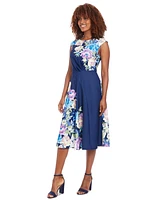 London Times Women's Floral Extended-Shoulder Midi Dress