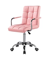 Slickblue Modern Faux Leather Mid-Back Swivel Office Chair with Armrests and Wheels for Comfortable Desk Seating