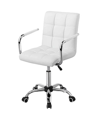 Slickblue Modern Faux Leather Mid-Back Swivel Office Chair with Armrests and Wheels for Comfortable Desk Seating