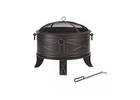 Slickblue 26-inch Round Steel Outdoor Fire Pit with Cover and Poker