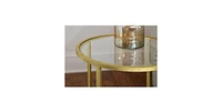 Slickblue Round Accent Side Table Metal Glass Top Bottom Shelf End Table