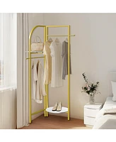 Unho Gold Metal Corner Coat Rack: Garment Rack with 2 Shelves Storage Hanging Clothes