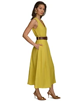 Donna Karan New York Women's Belted V-Neck Midi Dress