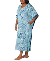 Ellen Tracy Plus Printed V-Neck Caftan Nightgown