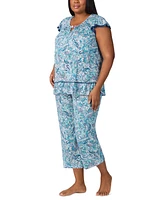Ellen Tracy Plus Cropped Flutter-Sleeve Pajama Set