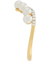 Honora Cultured Ming Pearl (3-1/2 - 4mm) & Diamond (1/6 ct. t.w.) Chevron Ring in 10k Gold