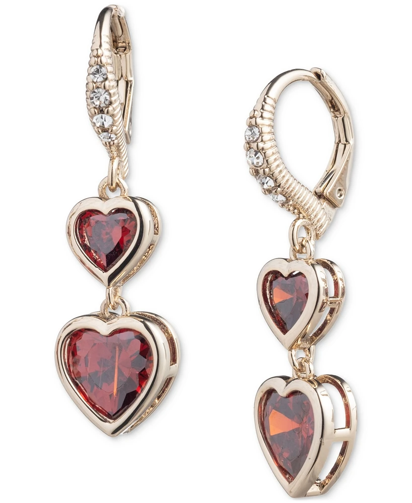 Givenchy Gold-Tone Red Cubic Zirconia Heart Double Drop Earrings