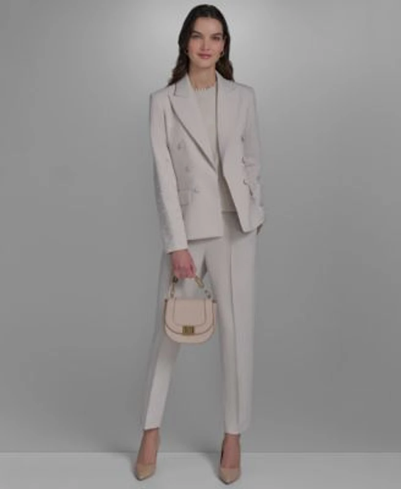 Karl Lagerfeld Paris Womens Open Front Pearl Embellished Jacket Slim Fit Pull On Pants Embellished Neck Sleeveless Knit Top