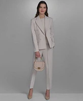 Karl Lagerfeld Paris Womens Open Front Pearl Embellished Jacket Slim Fit Pull On Pants Embellished Neck Sleeveless Knit Top