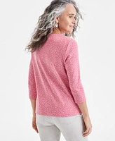 Style & Co Women's Printed 3/4-Sleeve Henley Top, Exclusively at Macy's