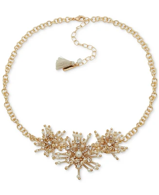 lonna & lilly Gold-Tone Pave & Imitation Pearl Starburst Statement Necklace, 16" + 3" extender