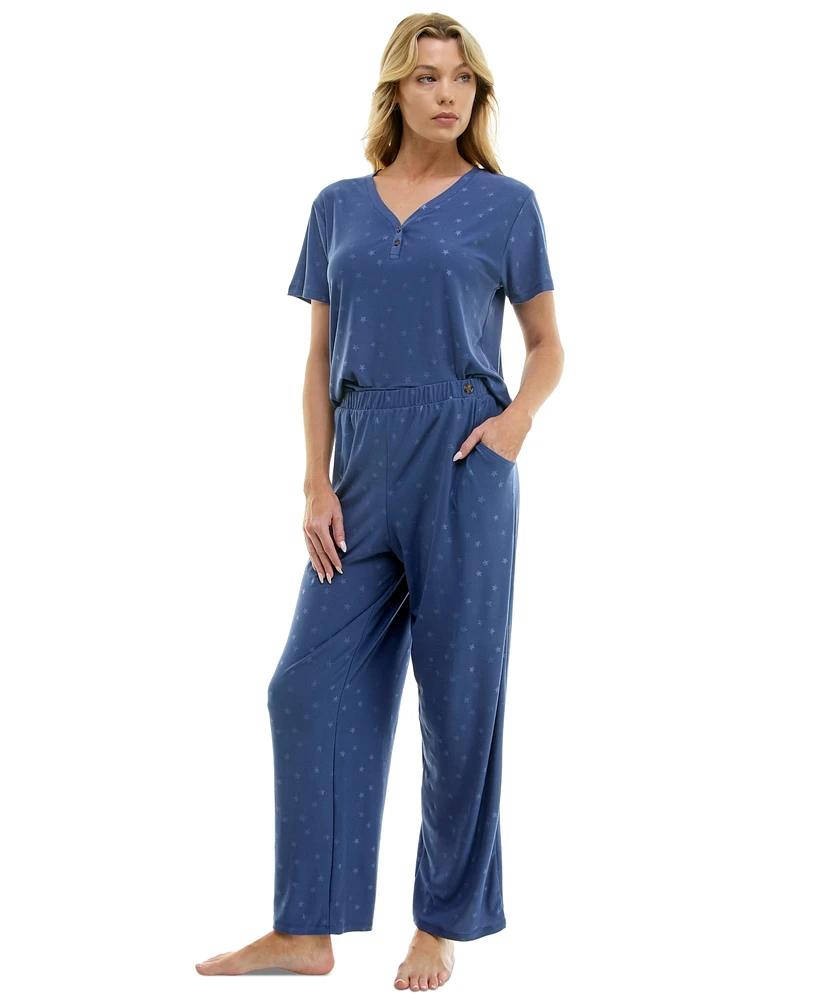 Roudelain Women's Star-Print Henley Pajama Set