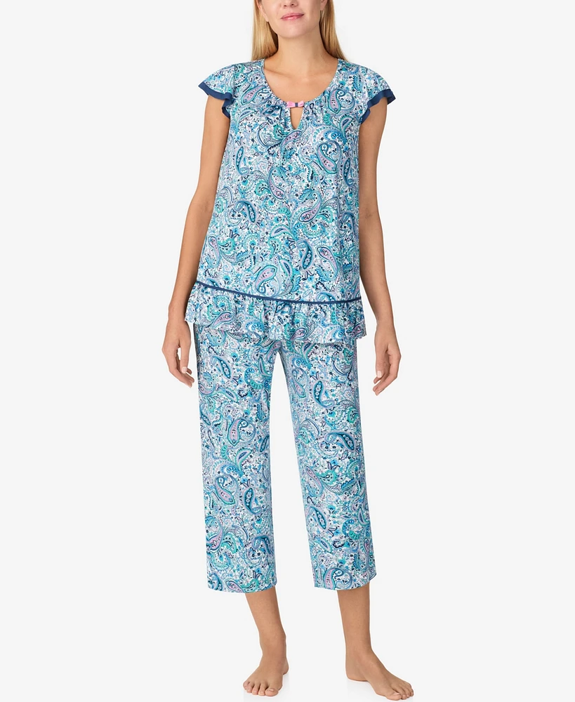 Ellen Tracy Women's Short Sleeve Crop Pajama Set