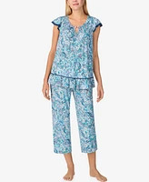 Ellen Tracy Women's Short Sleeve Crop Pajama Set
