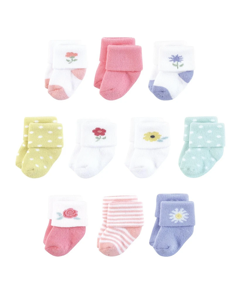 Touched by Nature Baby Girls Organic Cotton Socks, Flower Market, Months