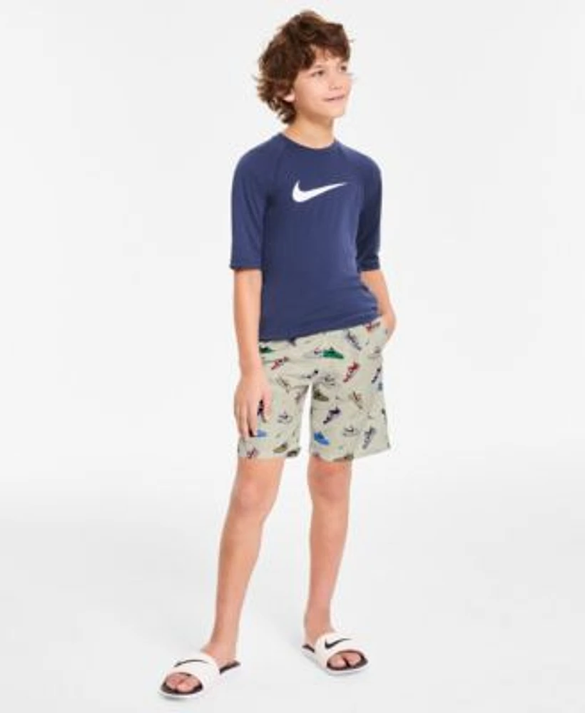Nike Big Boys Short Sleeve Hydroguard Swim Top 7 Volley Swim Shorts
