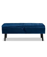 Baxton Studio Caine Modern and Contemporary Navy Blue Velvet Fabric Upholstered and Dark Brown Finished Wood Storage Bench