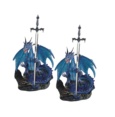 Fc Design "2-pc Gift Set" 8"H Blue Dragon with Sword and Pearl Figurine Statue Ornament Home Room Office Decor and Perfect Gift Ideas for Housewarming