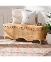 bali & pari Erla Bohemian Light Honey Rattan Accent Bench with Scallop border