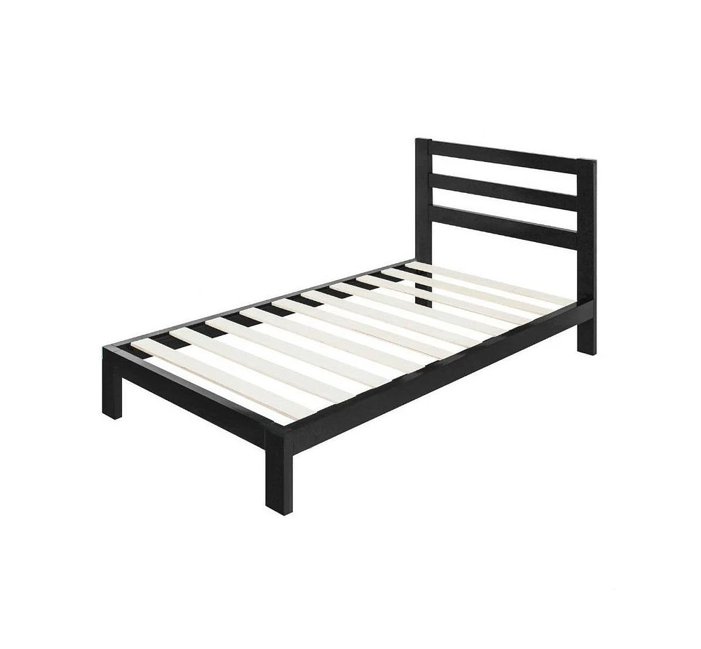 Slickblue Modern Metal Platform Bed Frame with Headboard And Wood Support Slats