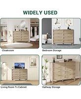 gaomon 8 Drawer Rattan Dresser, 47.2" x 15.7" x 37" Rattan Chest of Dressers, Mid Century Modern Dresser for Closet with Handles, Large Table Top, Dre