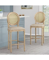 The Pop Home Set of 2 Rustic Country Bar Stools with Rattan Backrest for Kitchen Island and Home Bar-The Pop Home