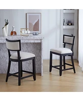 The Pop Home 26.5" Counter Height Bar Stools Set of 2, Upholstered with Backrest and Rubber Wood Frame-The