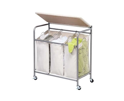 Slickblue 3-Section Wheeled Laundry Sorter Cart for Easy Sorting and Convenient Laundry Organization