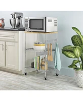 Slickblue Sturdy Metal Kitchen Microwave Cart with Adjustable Shelves and Locking Wheels