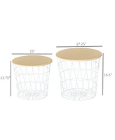 Homcom End Tables Set of 2, Nesting Tables with Storage, Round Accent Side Tables with Removable Top for Living Room