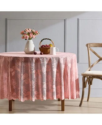 Hlc.me Butterfly Floral Lace Fabric Tablecloth, Lace Fabric Table Cloth for Round Tables, Wrinkle Resistant Tablecloth