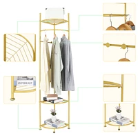 Unho Freestanding Gold Metal Coat Rack: Clothes Stand with Shelves Storage