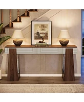 Tribesigns Mirrored Console Table, Farmhouse Wooden Entryway Table with Thickened Legs, 63-Inch Narrow Long Behind Couch Sofa Table for Entrance, Hall