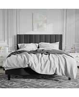 Slickblue Velvet Upholstered Platform Bed Frame with Headboard For Bedroom