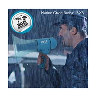 Pyle Waterproof Megaphone with Led Lights, 40W Power, Rechargeable Battery, Siren Function, Weatherproof, Ideal for Crowd Control, Blue