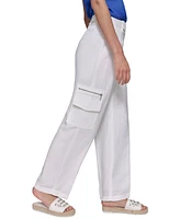 Karl Lagerfeld Paris Women's Linen-Blend Straight-Leg Cargo Pants