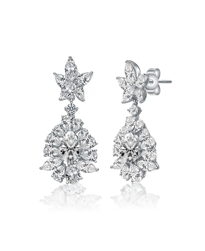 Rachel Glauber White Gold Plated Cubic Zirconia Snowflake Cluster Dangle Earrings