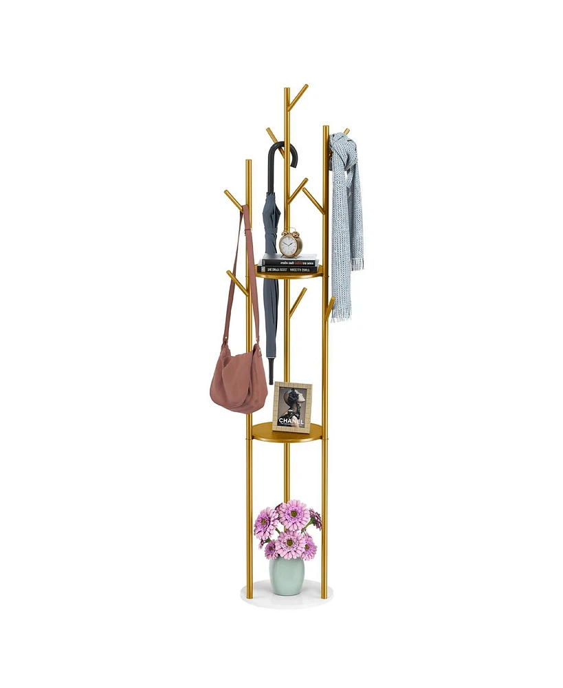 Unho Freestanding Coat Rack: Hall Tree Clothes Hangers with Marble Base for Entryway Bedroom