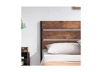 Slickblue Industrial Platform Bed Frame with Wood Slatted Headboard Footboard