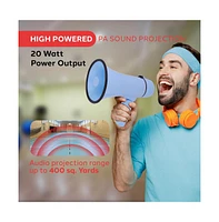 Pyle Portable Megaphone with Siren, 20 Watt Power, Aux Input for MP3, Automatic Siren, Lightweight