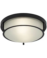 Possini Euro Design Encina 13" Modern Industrial Flush-Mount Ceiling Light Fixture Kitchen Foyer Hallway Round Black White Glass Metal Bedroom Bathroo