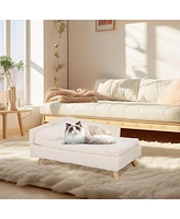 Bingopaw Luxury Cat Bed Stool Dog Sofa Couch Bed Rubber Wood Legs with Soft Cushion